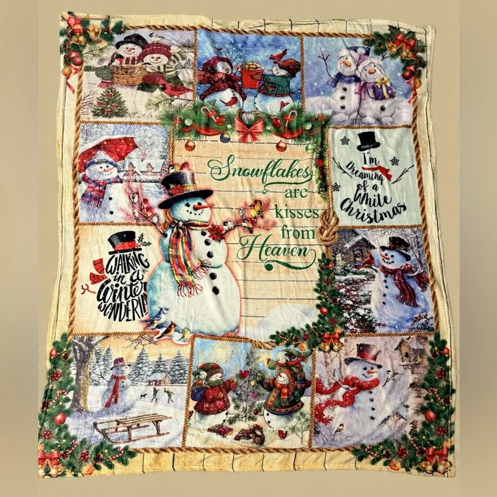 New 42*67 Holiday Snowman Throw Blanket – Festive Multi-Color